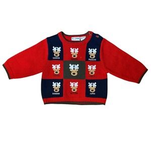 Bt Kids Reindeer Christmas Sweater 12 Months Red Navy Buttons